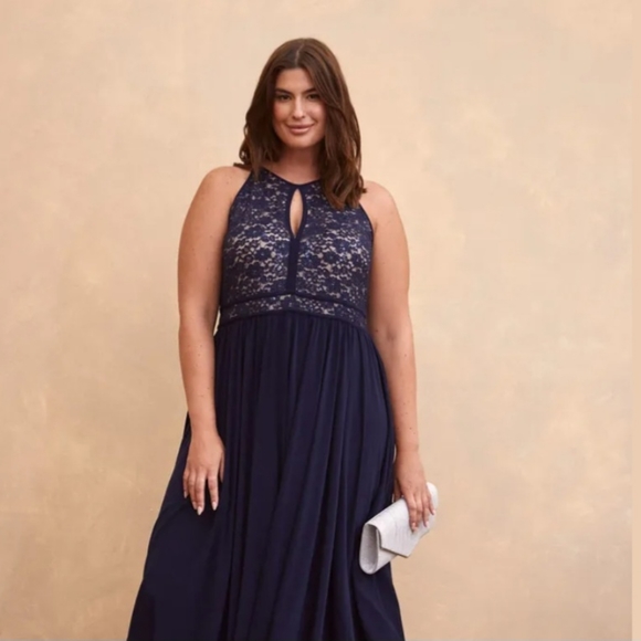 Laura Plus Lace and Sequin Navy Blue Maxi Floor Length Dress - Size 20 - Picture 11 of 13